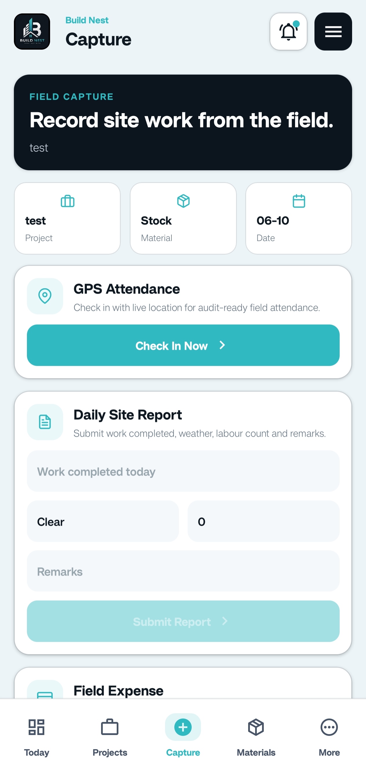 Field capture mobile app screenshot